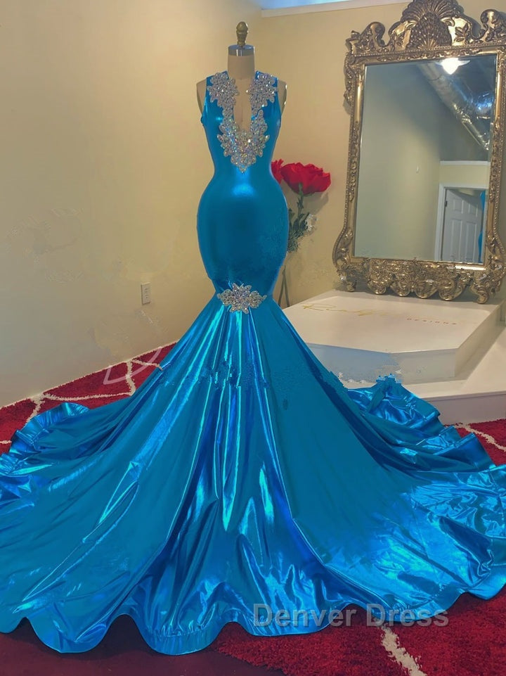 Modern Sequins Appliques V Neck Sleeveless Long Mermaid Prom Dresses Secondary image