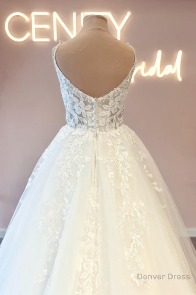 Modern Spaghetti Straps Sleeveless Long Lace Wedding Dresses Online