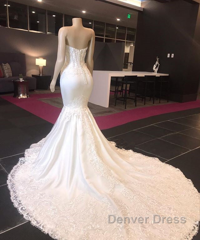 Modern Strapless Lace Appliques Mermaid Wedding Bridal Gown New Arrival