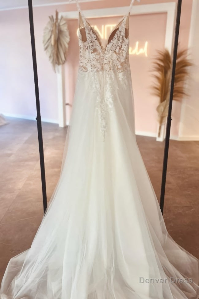 Modern Sweetheart Long V-Neck Sleeveless Lace Wedding Dresses Online Secondary image