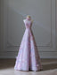 Modest A Line High Neckline Lilac Lace Tulle Flowers Prom Dress