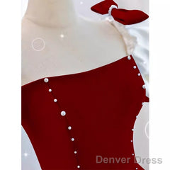 Modest A Line Long Short Sleeves Satin Red Prom Dresses