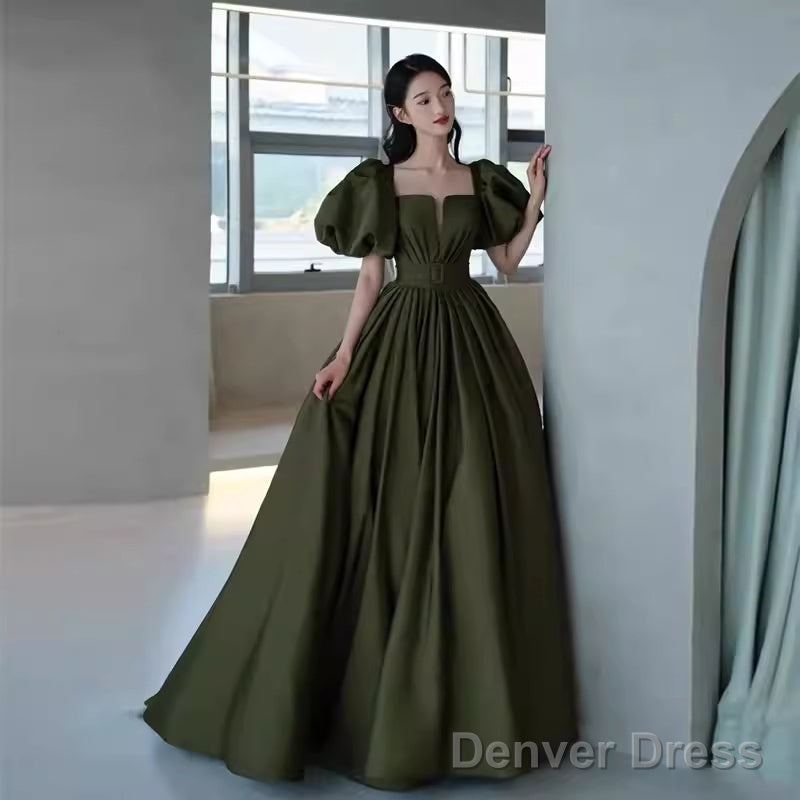 Modest A Line Short Sleeves Long Senior Green Prom Dress Formal Dress