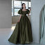 Modest A Line Short Sleeves Long Senior Green Prom Dress Formal Dress