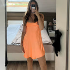 Modest A Line Spaghetti Straps Orange Satin Short Prom 8Th Grade Homecoming Dress Middle School Semi Mini Prom Hoco Dresses Backless Cocktail Outfits