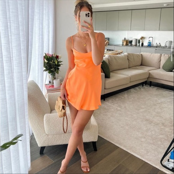 Modest A Line Spaghetti Straps Orange Satin Short Prom 8Th Grade Homecoming Dress Middle School Semi Mini Prom Hoco Dresses Backless Cocktail Outfits