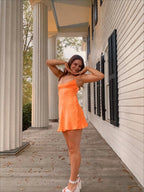 Modest A Line Spaghetti Straps Orange Satin Short Prom 8Th Grade Homecoming Dress Middle School Semi Mini Prom Hoco Dresses Backless Cocktail Outfits
