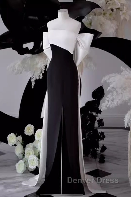 Modest A Line Strapless Long Sleeveless Satin Black Prom Dresses Secondary image