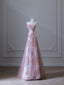 Modest A Line Strapless Pink Tulle Flowers Prom Dress