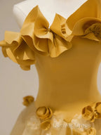 Modest A Line Strapless Yellow Tulle Long Prom Dresses Party Dresses