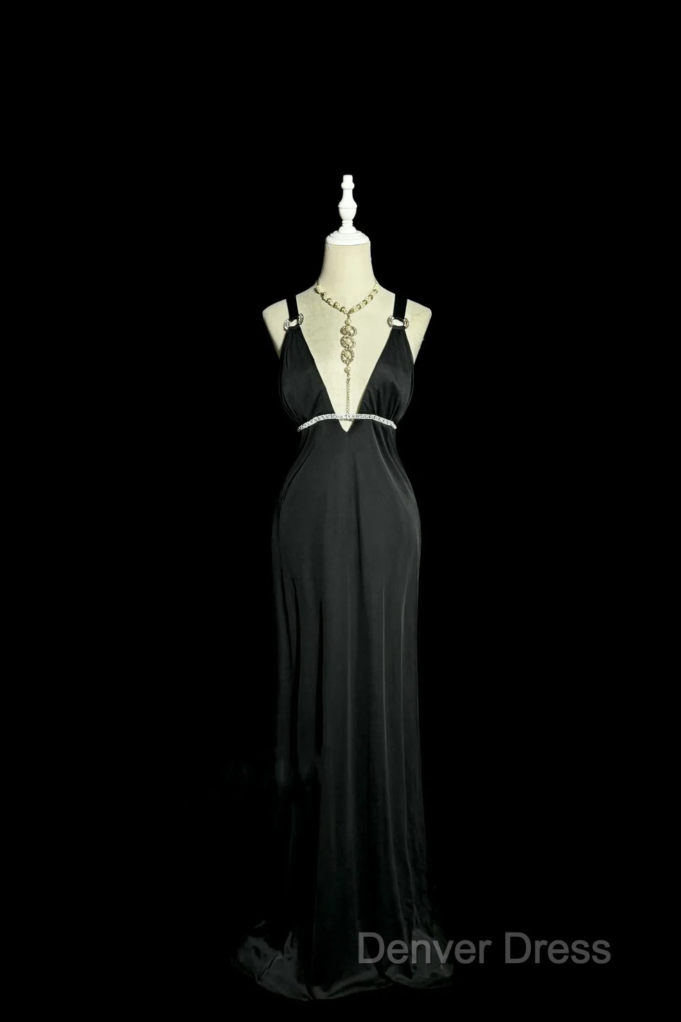 Modest A Line Straps Black Satin Long Prom Dresses Party Dresses Secondary image