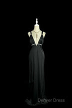 Modest A Line Straps Black Satin Long Prom Dresses Party Dresses