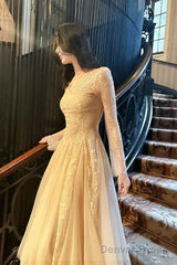 Modest A Line V Neckline Lace Ankle Length Evening Dress Prom Dresses