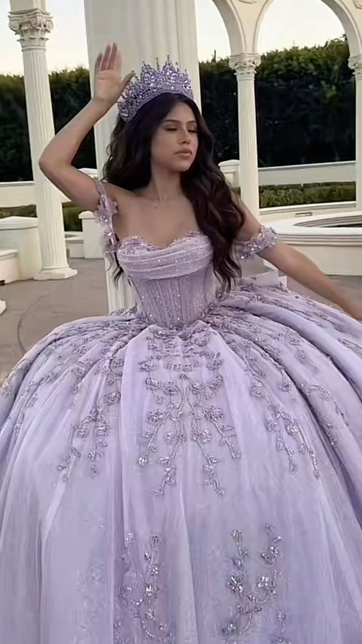 Modest Ball Gowns Off The Shoulder Lilac Lace Tulle Long Quinceanera Dress Prom Gown Vestido De 15 Anos Sweet 16 Dresses Main image