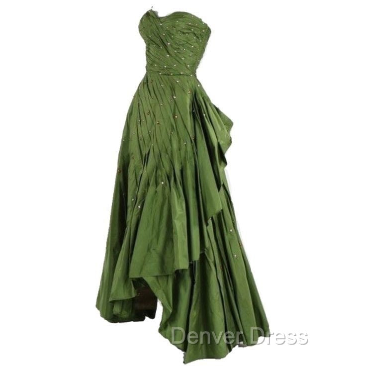 Modest Ball Gown Sweetheart Green Satin Long Evening Dresses Party Dresses Formal Dresses Prom Dresses
