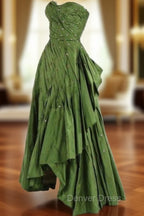 Modest Ball Gown Sweetheart Green Satin Long Evening Dresses Party Dresses Formal Dresses Prom Dresses