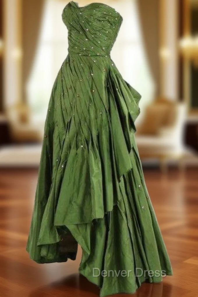 Modest Ball Gown Sweetheart Green Satin Long Evening Dresses Party Dresses Formal Dresses Prom Dresses