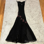 Modest Black Long Prom Dresses With Flowers 22Th Birthday Outfits