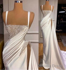 Modest Evening Dress, Sexy Formal Dress, White Evening Dresses Formal Prom Dresses