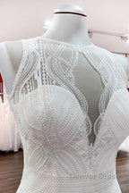 Modest Long A Line Chiffon Jewel Appliques Open Back Wedding Dresses