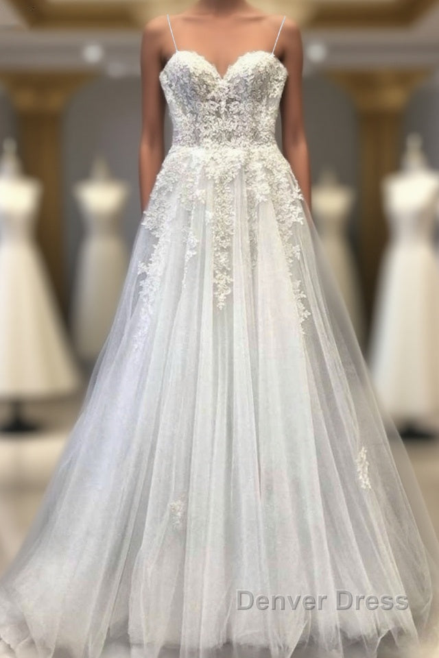 Modest Long A Line Sweetheart Lace Tulle Wedding Dresses Main image