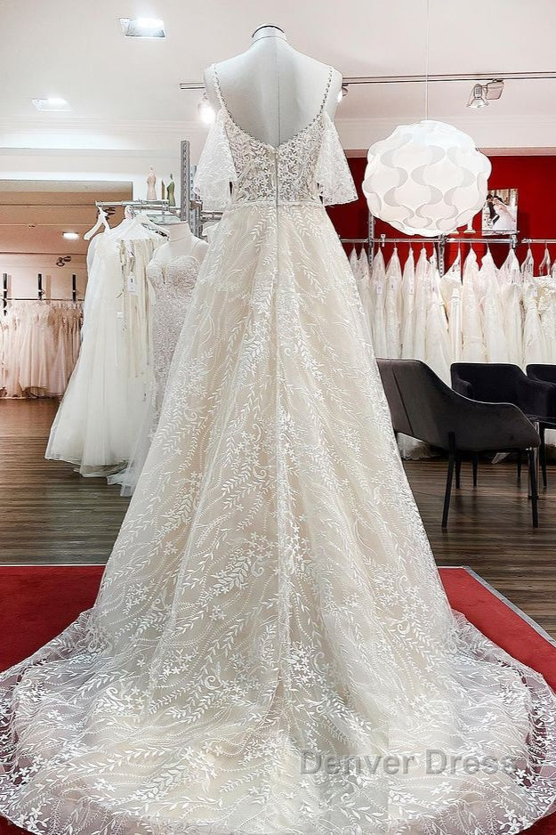 Modest Long A-line Sweetheart Tulle Lace Appliques Wedding Dresses with Sleeves