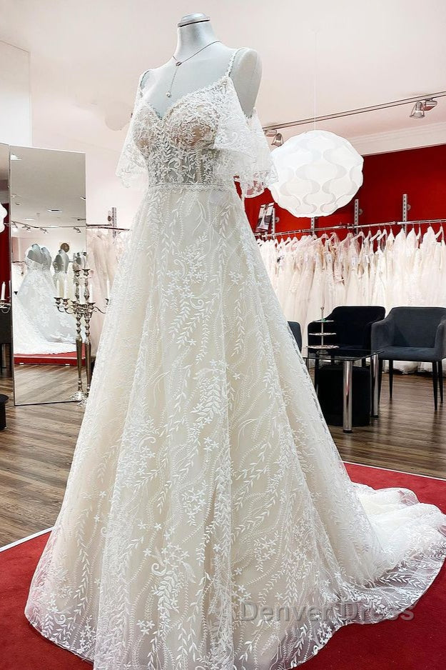 Modest Long A-line Sweetheart Tulle Lace Appliques Wedding Dresses with Sleeves