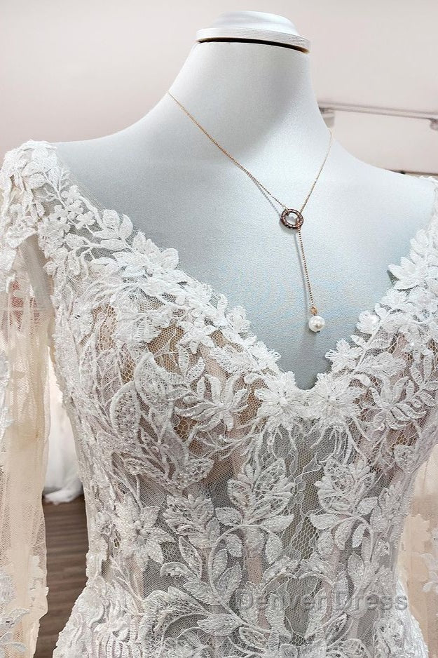 Modest Long Mermaid Sweetheart Tulle Lace Wedding Dresses with Sleeves