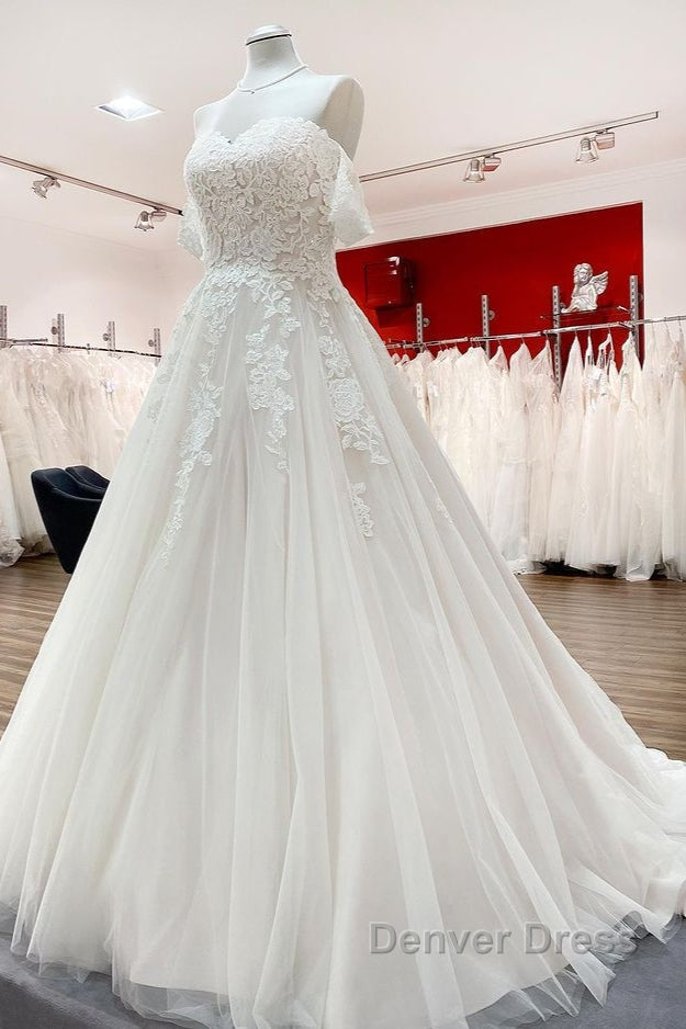 Modest Long Princess Off The Shoulder Tulle Lace Wedding Dresses