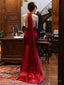 Modest Mermaid Backless Red Floor Length Prom Dress Satin Prom Dresses