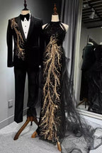 Modest Mermaid Halter Long Black Prom Dresses