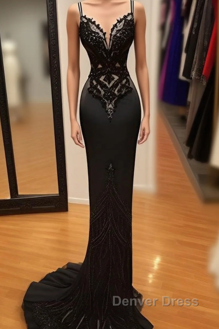Modest Mermaid Lace Black Prom Dresses Long Prom Dresses Main image