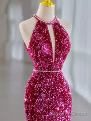 Modest Mermaid Long Sleeveless Sequin Prom Dresses