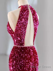 Modest Mermaid Long Sleeveless Sequin Prom Dresses