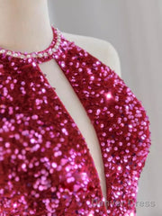 Modest Mermaid Long Sleeveless Sequin Prom Dresses