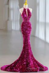 Modest Mermaid Long Sleeveless Sequin Prom Dresses