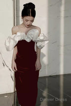 Modest Mermaid Off The Shoulder Long Red Satin Prom Dress