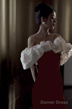 Modest Mermaid Off The Shoulder Long Red Satin Prom Dress