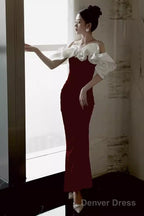 Modest Mermaid Off The Shoulder Long Red Satin Prom Dress