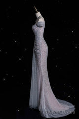 Modest Mermaid Off The Shoulder Sequin Long Prom Dresses Formal Graduation Party Dress Evening Dress
