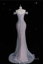 Modest Mermaid Off The Shoulder Sequin Long Prom Dresses Formal Graduation Party Dresses Evening Dresses
