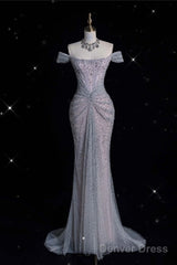 Modest Mermaid Off The Shoulder Sequin Long Prom Dresses Formal Graduation Party Dress Evening Dress