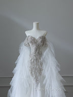 Modest Mermaid Off The Shoulder White Tulle Long Wedding Dresses Brides Dresses