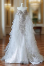 Modest Mermaid Off The Shoulder White Tulle Long Wedding Dress Brides Dresses Ss3843