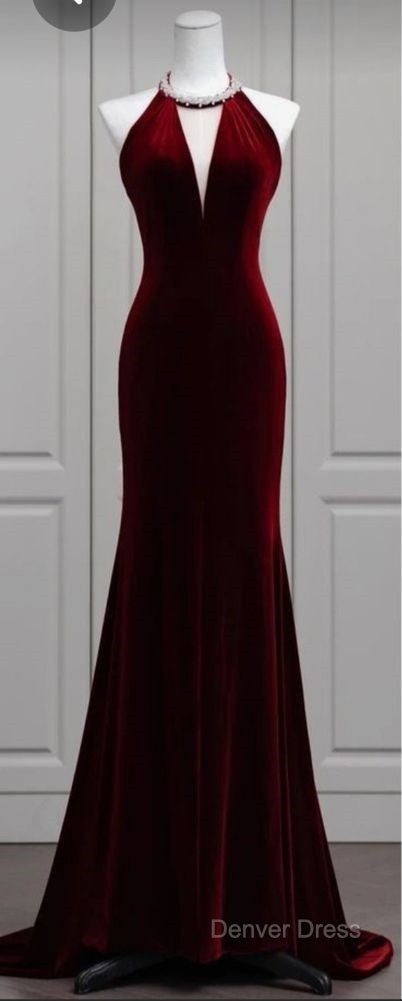 Modest Mermaid Scoop Neckline Burgundy Velvet Long Party Dresses Prom Dresses Secondary image