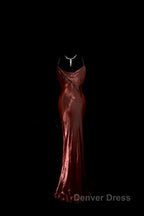 Modest Mermaid Spaghetti Straps Burgundy Prom Dresses Ruffle Long Party Dresses