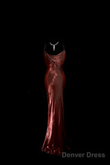 Modest Mermaid Spaghetti Straps Burgundy Prom Dress Ruffle Long Party Dress