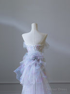 Modest Mermaid Strapless Tulle Flowers Prom Dress Long Prom Dresses