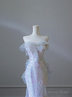 Modest Mermaid Strapless Tulle Flowers Prom Dress Long Prom Dresses