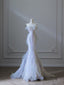 Modest Mermaid Strapless Tulle Flowers Prom Dress Long Prom Dresses
